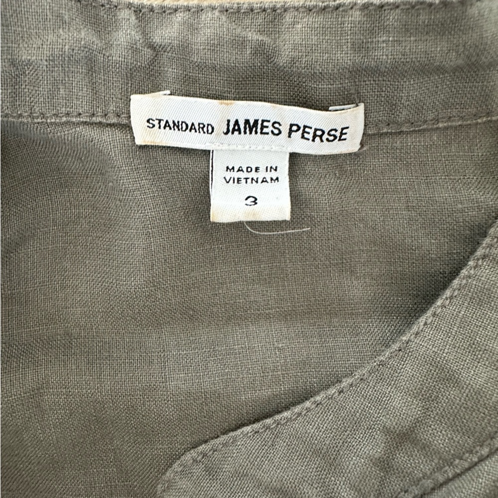 James Perse Linen Button-Front Tie-Waist Shirt Dress in Olive Green - Picture 3 of 3